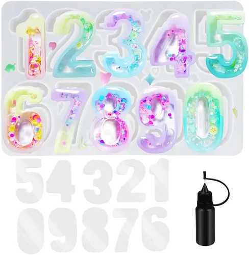 Vista 30 de Conjunto de moldes agitadores de resina, dijes kawaii, paquete de 41 bandejas de silicona, kit de botella aplicadora con punta de precisión, paquete