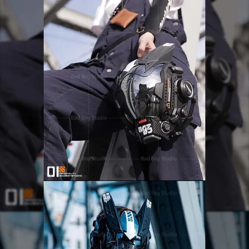 Vista 8 de Topoo Máscara punk futura, máscara táctica para cosplay, accesorios cibernéticos para hombres, mujeres, niños, niñas, Halloween, Navidad, fiesta