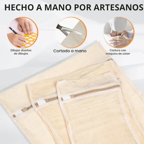 Vista 3 de Bolsa de 6 piezas, bolsa de lavandería de malla de algodón duradera, cremallera resistente, malla transpirable, exquisita bolsa de lavandería