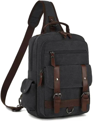 Vista 11 de Bolsa de mensajero vintage, mochila de lona para viajes, bolsa de hombro para hombre, bolsa de doble uso para transporte de mano y transporte cruzado