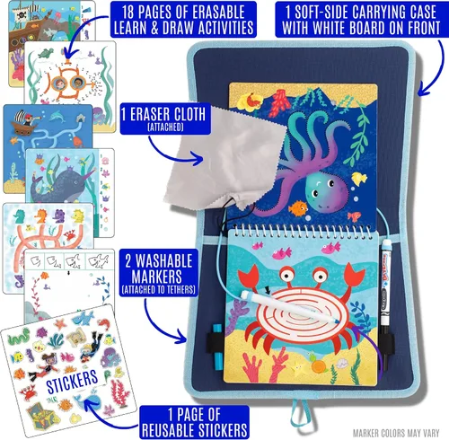 Vista 2 de Totebook Libro de Actividades Educativas de Viaje para Niños con Marcadores Lavables - Actividades de Auto y Avión, Juguetes Educativos para Niños