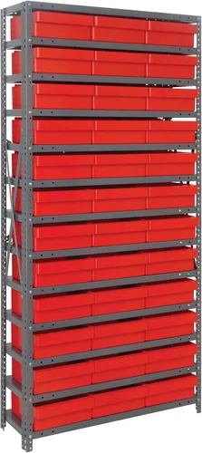 Vista 604 de Quantum QSBU-245BK Heavy Duty Shelving Unit with (7) Shelves and (24) QUS245 Black Bins for Garage Warehouse Storage Distribution 400 lb Load