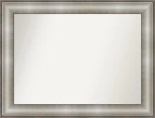 Vista 202 de Amanti Art Espejo de baño plateado para sobre el fregadero, 28 x 37 pulgadas, elegante espejo rectangular de peltre cepillado, marco de madera