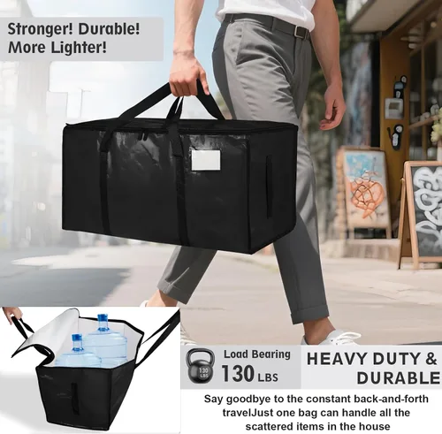 Vista 3 de Paquete de 4 bolsas de mudanza extra grandes y resistentes, bolsas de almacenamiento impermeables con asas y cremalleras, plegables para dormitorio