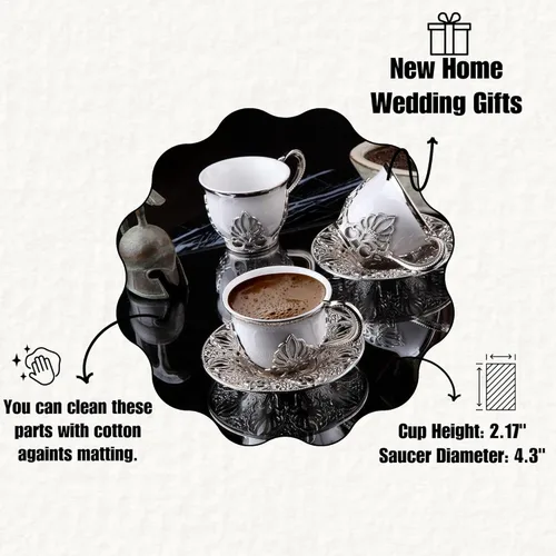 Vista 3 de Juego de 6 tazas de café Lujosas tazas de porcelana hechas a mano de 18 piezas con platillos de metal y portavasos extraíbles Juego de tazas