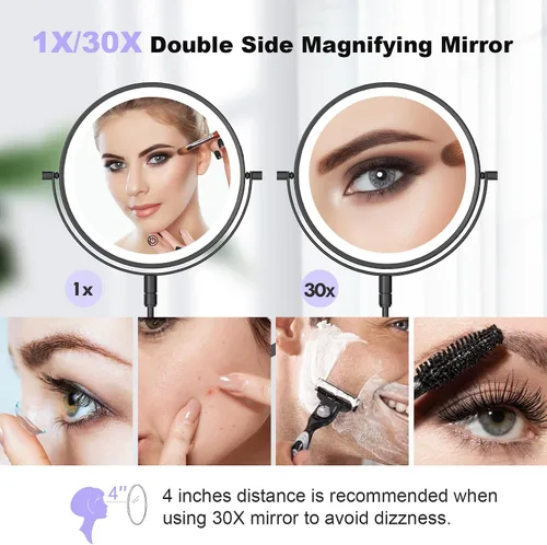Vista 2 de 8" recargable montado en la pared espejo de maquillaje aumento echado a un lado doble 5000mAh Lighted Magnifying Mirror with 3 Color Lights Touch