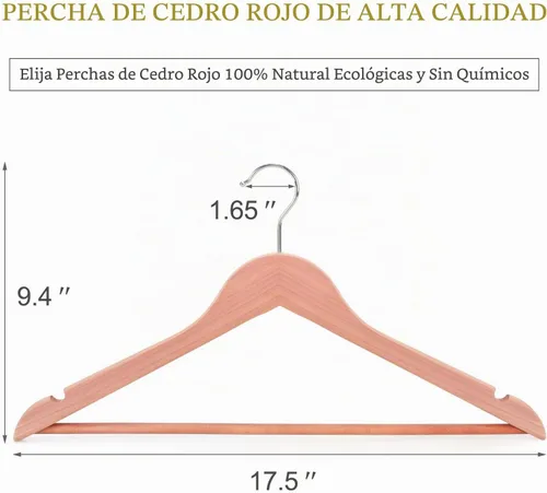 Vista 7 de TOPIA HANGER Perchas de madera de cedro rojo americano, perchas para ropa para armario, perchero de madera con muescas de corte suave, gancho