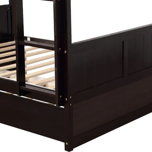 Vista 6 de Litera matrimonial sobre matrimonial con nido, 725 libras, resistente plataforma de tamaño matrimonial, cama de madera de pino con cabecero, tabla