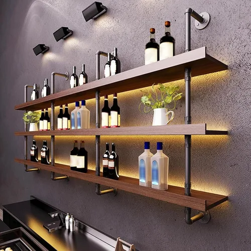 Vista 10 de Estante de vino montado en la pared de 55.1 pulgadas con luz LED