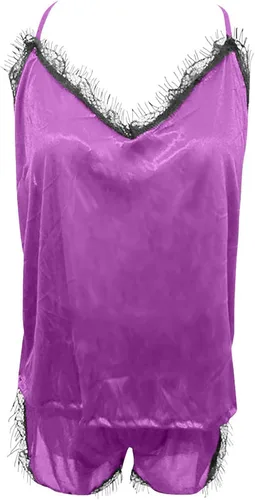 Vista 5 de Womens Two Piece Loungewear Sets Camisole Top With Elastic Shorts Teen Girls Summer Cooling Lace Trim Sleepwear