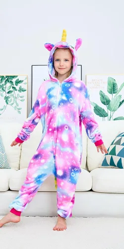 Vista 3 de UDERUI Pijama de unicornio para niños, disfraz de cosplay de una sola pieza, ropa de fiesta de animales, para niñas y niños