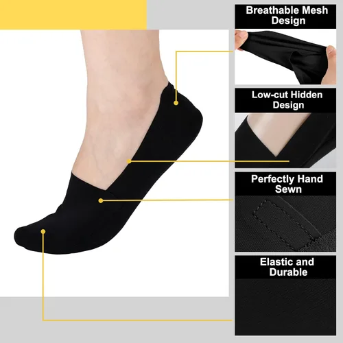 Vista 6 de 10 pares de calcetines invisibles para mujeres y hombres, calcetines de corte bajo de seda de hielo, calcetines delgados invisibles antideslizantes