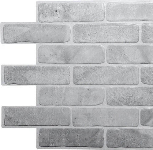 Vista 19 de Dundee Deco PG7063 Ladrillo sintético gris hueso, 3.2 pies x 1.6 pies, panel de pared 3D de PVC, decoración de paneles de pared de diseño de Gris