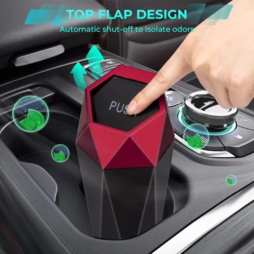 Vista 6 de Cubo de basura para automóvil con tapa, diseño de diamante, contenedor de basura portátil para uso en oficina y hogar, color rojo