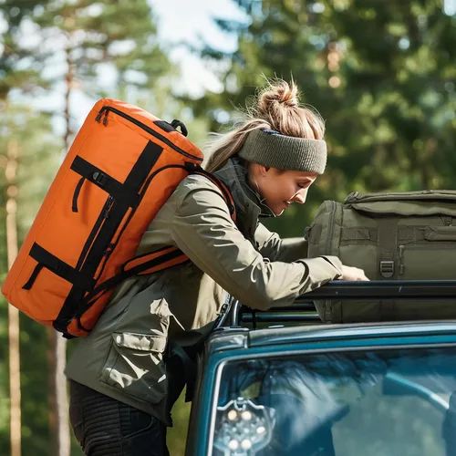Vista 29 de MIER Mochila deportiva grande con compartimento para zapatos, resistente y resistente al agua, azul marino, 45L