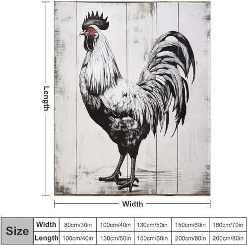 Vista 22 de Manta de microfibra suave y acogedora con diseño de gallo rústico en blanco y negro, suave y acogedora manta de microfibra para sofá, cama, oficina