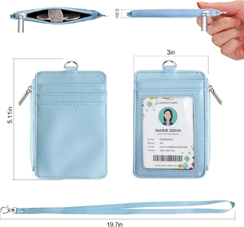 Vista 5 de Bolimoss Porta credenciales y chaleco con tarjetero 2 en 1, soportes para tarjetas de crédito con cordón de cuello desmontable, cartera de cuero