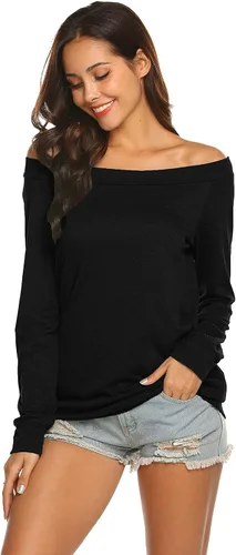 Vista 2 de Halife - Blusa de manga larga con hombros descubiertos y cuello bote para mujer