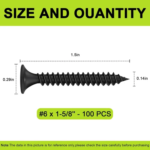 Vista 2 de Tornillos para madera negros #6 de 1-5/8 pulgadas, 100 unidades, tornillo autorroscante plano rápido Phillips, tornillos para paneles de yeso