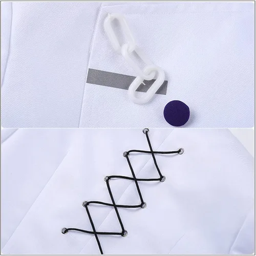 Vista 5 de Ouma Kokichi - Disfraz de cosplay blanco para uniforme escolar Danga V3, traje de Halloween con bufanda