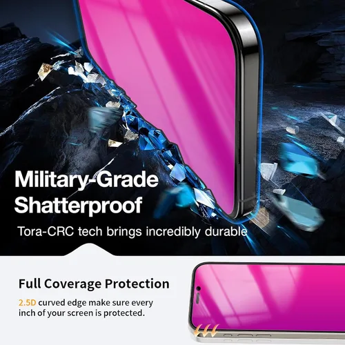 Vista 6 de Paquete de 2 protectores de pantalla de privacidad para iPhone 11 Pro Max/XS Max, vidrio templado antiespía, efecto espejo colorido degradado