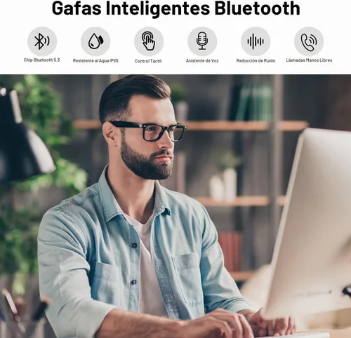 Vista 2 de Gafas inteligentes con audio Bluetooth de oreja abierta y filtrado Negro