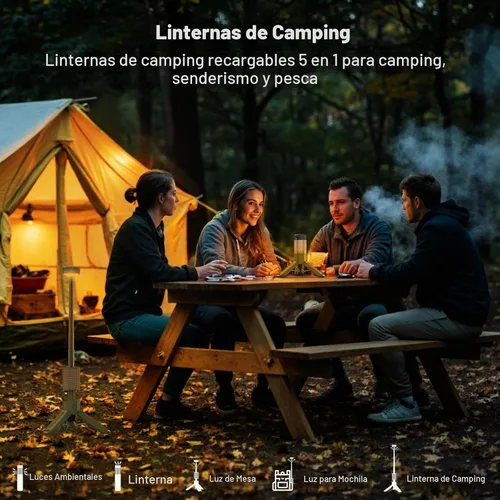 Vista 2 de Telescopic Camping Light with Stand, Collapsible Magnetic Tripod Lantern Verde