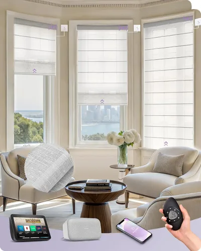 Vista 46 de Graywind Persianas romanas inteligentes compatibles con Alexa Google, persianas motorizadas recargables con control remoto de filtrado de luz