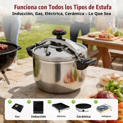 Vista 5 de Olla a presión de 11.62 cuartos de galón, olla a presión de acero inoxidable de gran capacidad con válvulas dobles, olla de estofado a presión