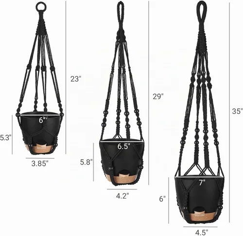 Vista 3 de Mkono - Macetas colgantes, perchas de macramé con macetas auto-regantes. Juego de 3 cestas colgantes para interiores, soportes para macetas con Negro