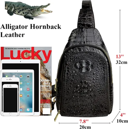 Vista 4 de Alligator Bolso cruzado de cuero para hombre, bolso de hombro para hombre, mochila pequeña para hombre, paquete elegante, Negro, M