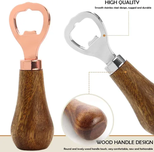 Vista 2 de Paquete de 2 abridores de botellas de madera con mango de nogal, abridor de botellas de bebidas con mango de madera para amantes de la cerveza