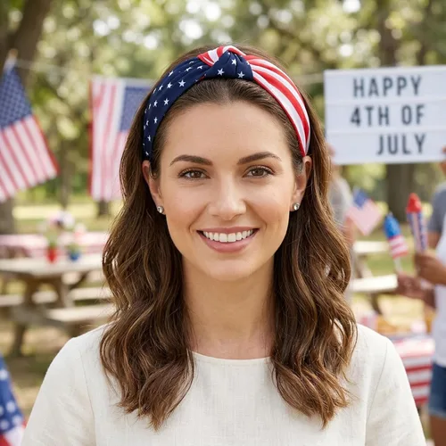 Vista 2 de Diademas con la bandera estadounidense para mujeres y niñas, Día de la Independencia, 4 de julio, diademas patrióticas de Estados Unidos