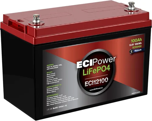 Vista 12 de ECI Power Batería recargable de litio LiFePO4 de ciclo profundo de 12 V 5 Ah 2000-5000 ciclos de vida útil y 10 años de vida BMS integrado