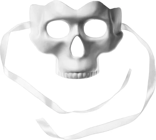 Vista 5 de Máscara de calavera de Halloween para mascarada, día de los muertos, color blanco Calavera Media Cara