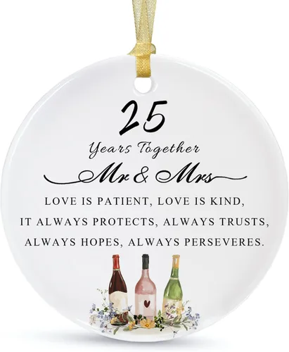 Vista 13 de Adorno de Navidad de aniversario de 10 años 2026, décimo para parejas, adorno de cerámica de diez años casados para decorar bodas en el hogar