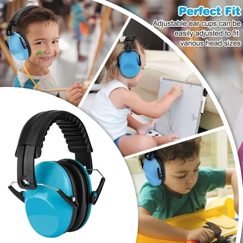 Vista 3 de BlueFire Orejeras con cancelación de ruido para niños, paquete de 2 auriculares con bloqueo de sonido sobre la oreja, orejeras plegables de Azul 1