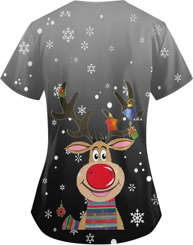 Vista 2 de Short Sleeve T Shirt Ladie's Plus Size Christmas Beautiful Work Cool Smocked Loose Fitting T Shirt Lady