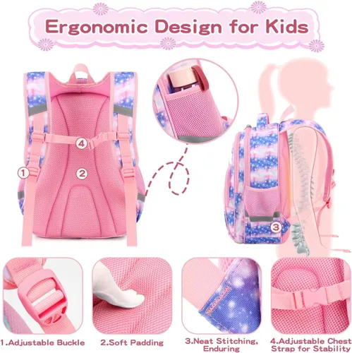 Vista 3 de Cusangel Mochila para niños Par (dinosaurio mecánico), 1 Unicornio Cielo, dibujos animados