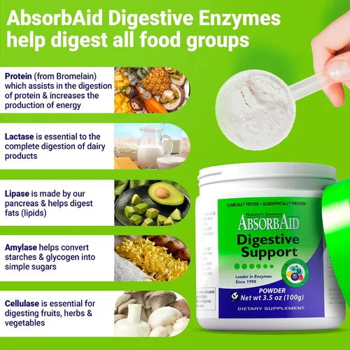 Vista 6 de AbsorbAid Enzimas digestivas de 3.53 oz, probado para aumentar la absorción de nutrientes vitales hasta en un 71%