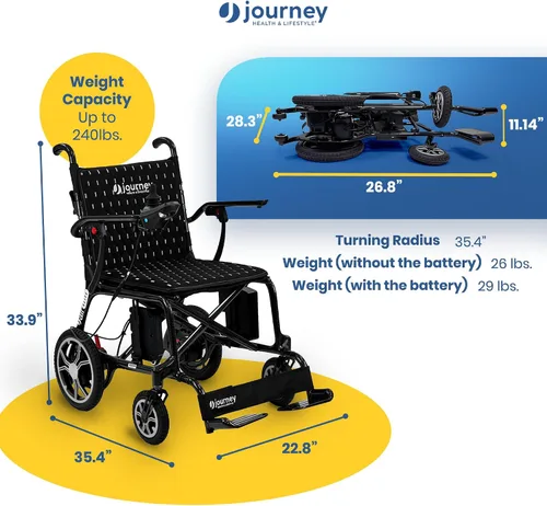 Vista 3 de Journey Air Elite Silla eléctrica eléctrica – Silla de ruedas ligera plegable con pilas para adultos y personas mayores – Capacidad de peso de 240