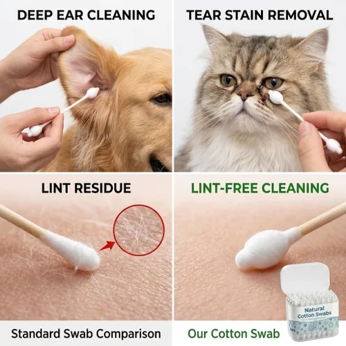 Vista 3 de Pet Cotton Swabs 55 Count, Double-Ended for Cat & Dog Ear Cleaning