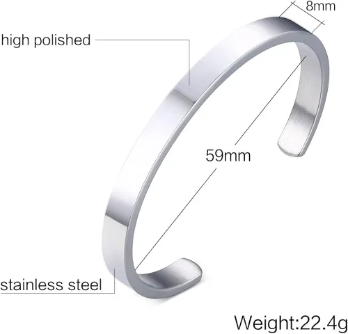 Vista 2 de VNOX - Brazalete de acero inoxidable con texto personalizado y mínimo, color negro