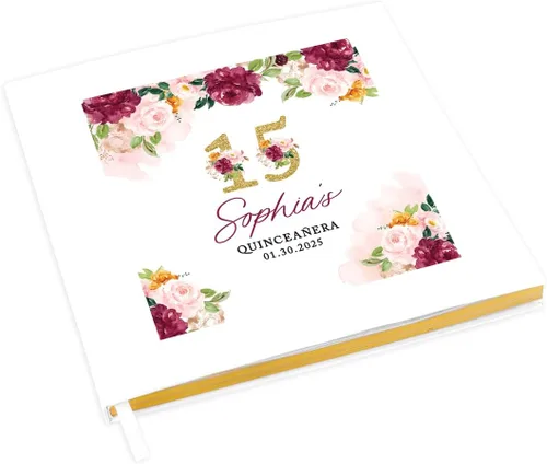 Vista 13 de Andaz Press Libro de invitados de quinceañera personalizado con detalles dorados, 120 páginas de 8.5 x 8.5 pulgadas, álbum de fotos de tapa dura