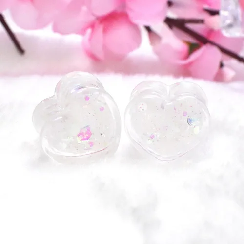 Vista 8 de 6 unids3 pares brillando Paillette en forma de corazón medidores de oreja túneles y enchufe acrílico dilatador de oreja Stud estirando