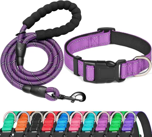Vista 8 de Ladoogo collar reflectante para perro con acolchado de neopreno suave, collares de nylon transpirables y ajustables para perros pequeños, medianos