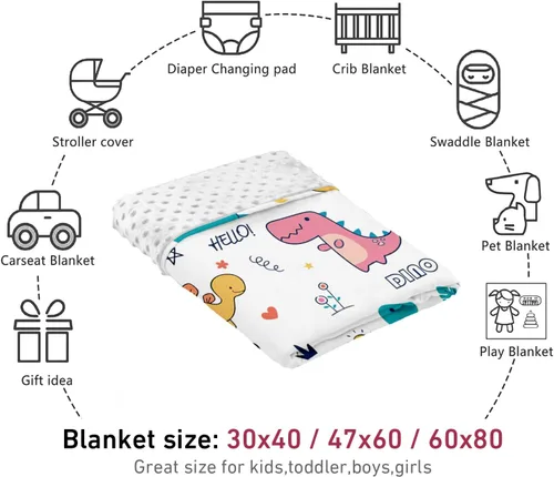 Vista 8 de Manta de doble capa para bebé con nombre personalizado, estampado de dinosaurio blanco, manta de ropa de cama personalizada para Halloween, para 03