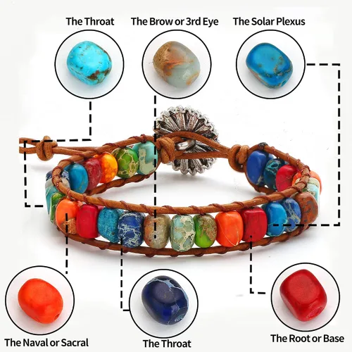 Vista 5 de Sedmart Pulseras de piedra hechas a mano para mujeres con piedras hippie de cuero, pulsera de cuentas curativas para mujeres y hombres