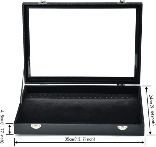 Vista 7 de MMSEKT Caja de joyería Bandeja de collar Caja de almacenamiento Exhibición de joyería apilable de vidrio superior con cerradura de terciopelo negro