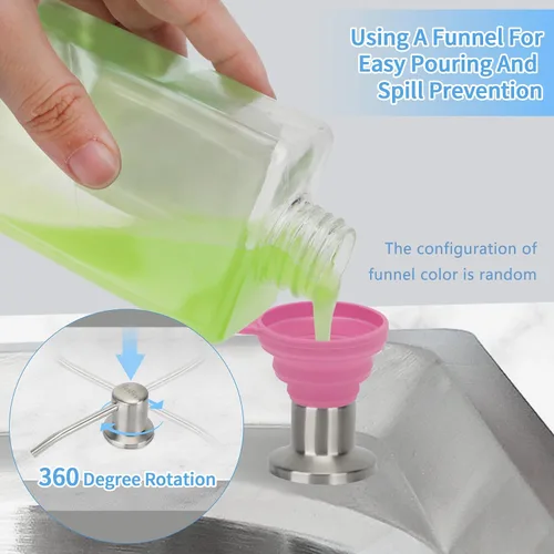 Vista 4 de Dispensador de jabón para platos para fregadero de cocina de níquel cepillado, dispensador de jabón para debajo del fregadero con cabezal de bomba